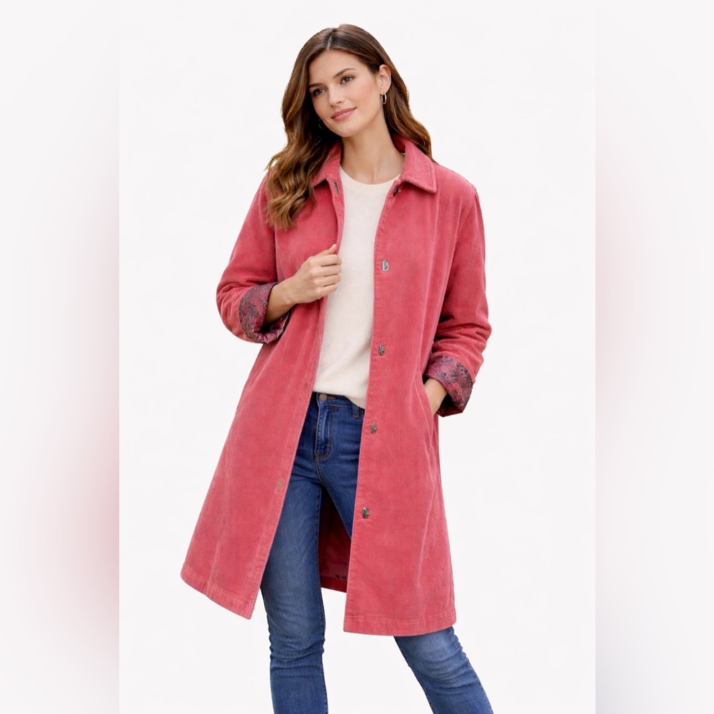 Jones Studio Pink Corduroy Fall Barn Barn Jacket L Mid Length Coat